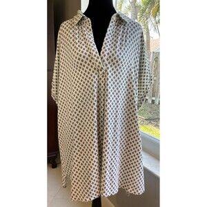 Lands End 2X 20W  V-Neck Cap Sleeve Medallion Print Cotton Comfy Cool Spring Top